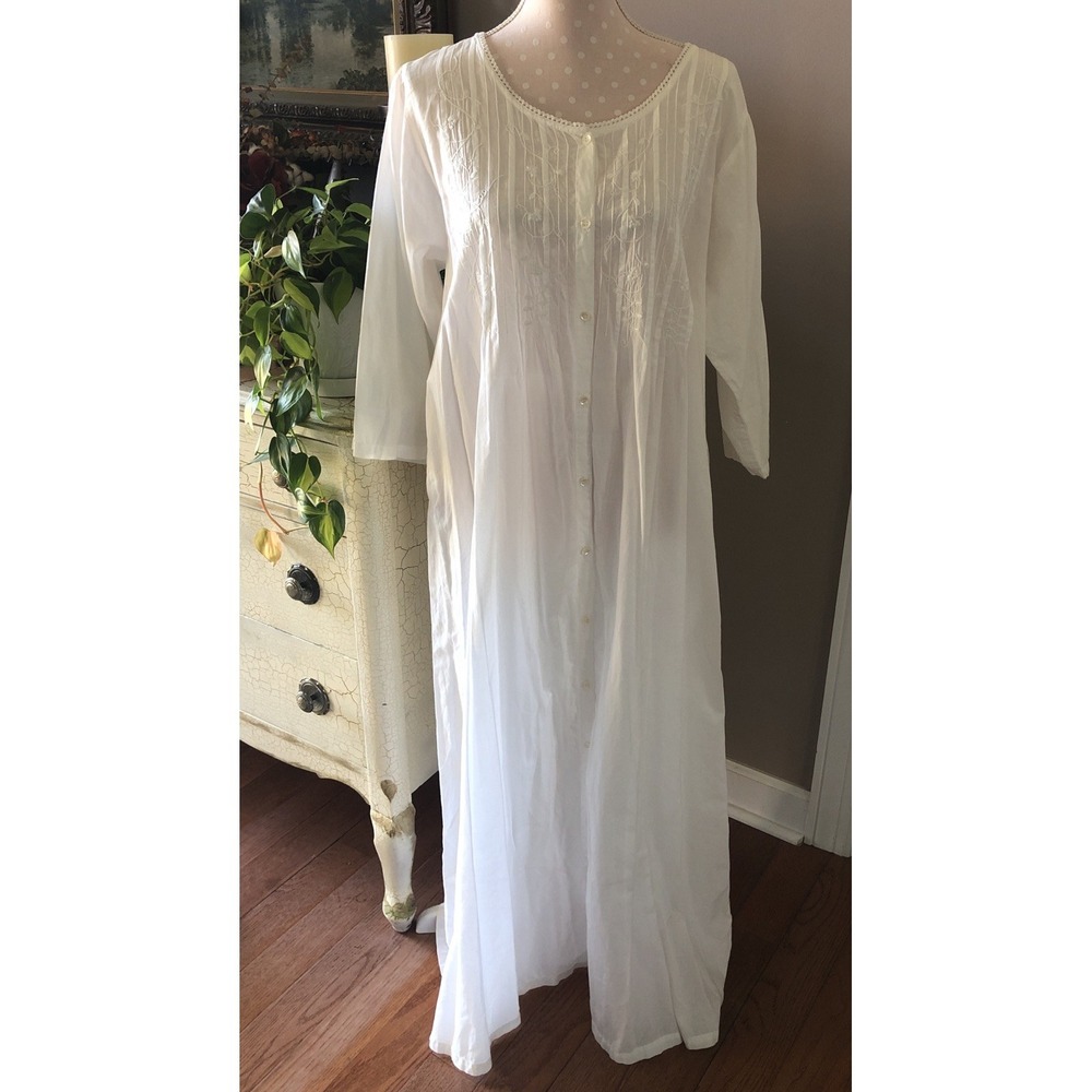 VTG April Cornell Maxi Dress Womens Medium White Embroidered Prairie Boho Fairy